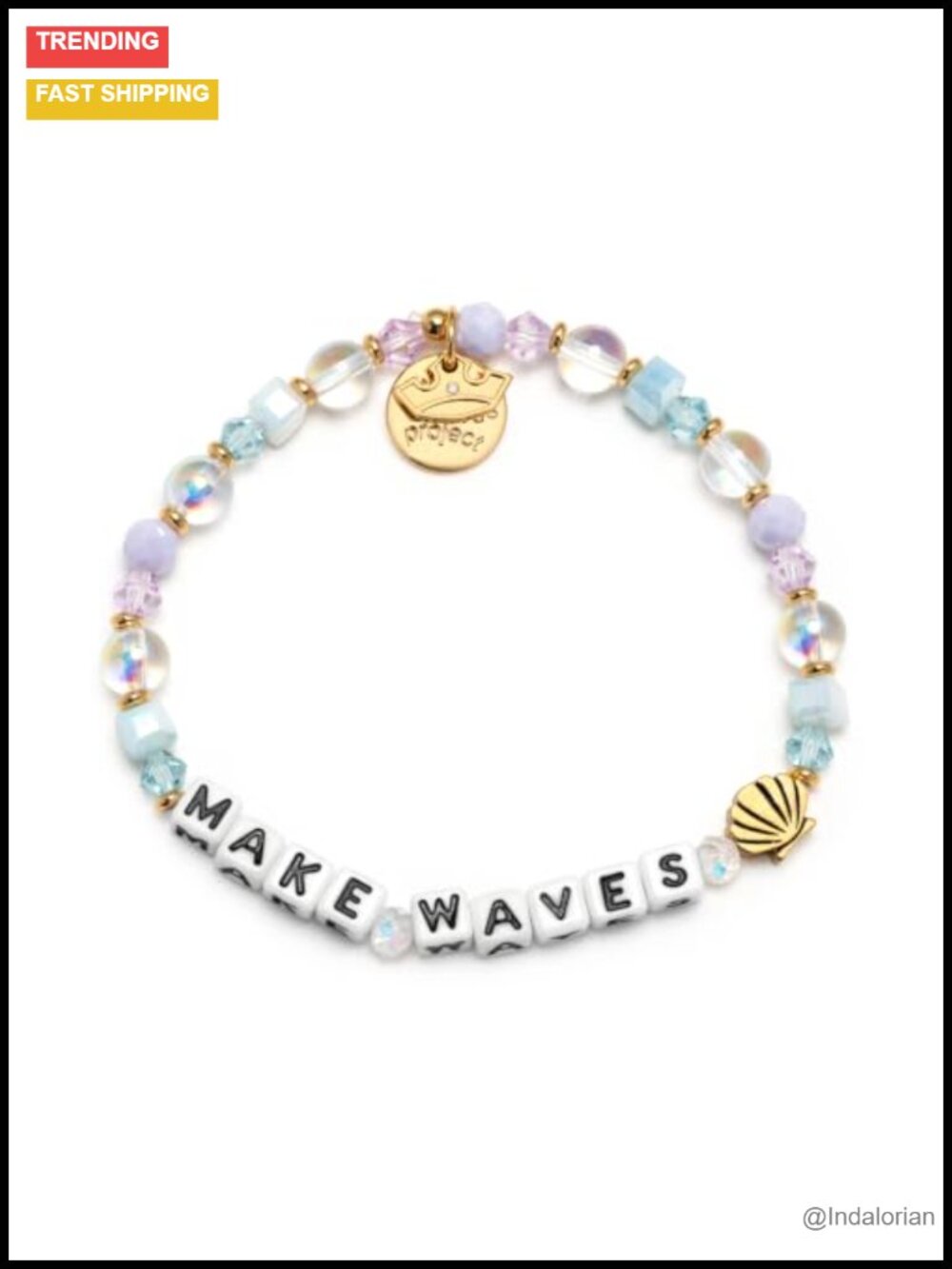 Ariel Little Mermaid Beaded Stretch Bracelet Gold Plated Brass